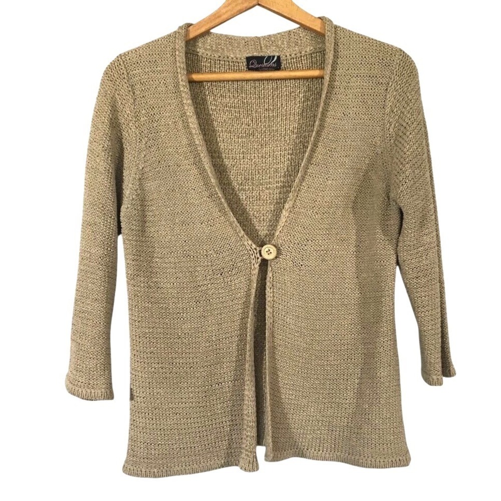Questions by Say What? Single Button Open Knit Cardigan Size Medium Tan